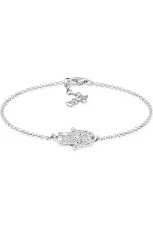 Elli Fatima Kristelle 925 Silberarmband – Hamsa Hand Design für Damen - 16 cm
