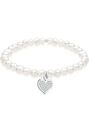 Elli Herz-perle-kristall-armband Aus 925er Silber für Damen - 19 cm