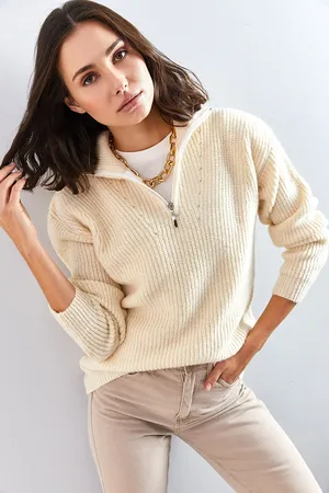 Bianco Lucci Rollkragenpullover In Übergröße Mit Reißverschluss für Damen - Standard