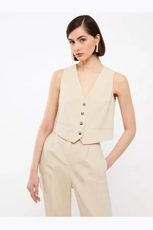 LC Waikiki Weste Aus Leinenmischung Mit V-ausschnitt für Damen - 38