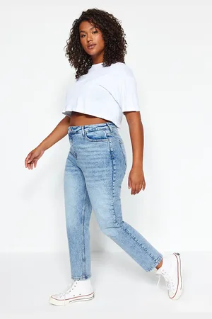 Trendyol Blaue High Waist Comfort Mom Fit Jeans für Damen - 44