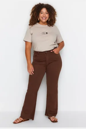 Trendyol Braune Cut-cut-denimjeans In Spanischer Passform für Damen - 44