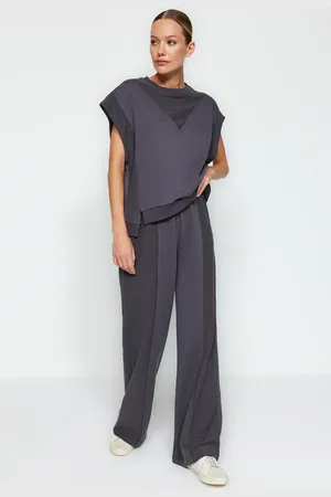 Trendyol Anthrazitfarbene Jogginghose Aus Dickem Strick Mit Hoher Taille für Damen - L