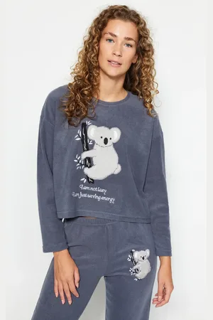 Trendyol Graues Fleece-koala-gemustertes Winter-strick-pyjama-set für Damen - M