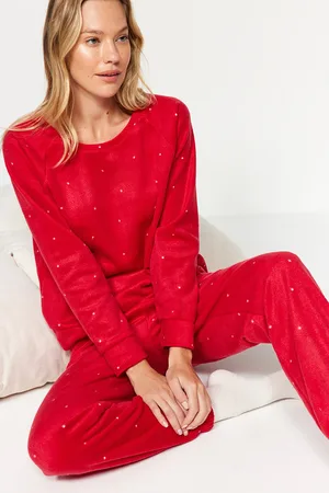 Trendyol Rotes Gepunktetes Fleece-winter-pyjama-set für Damen - M