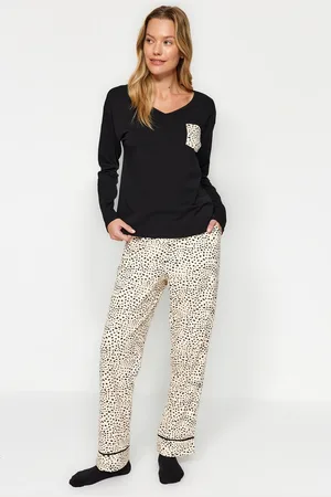 Trendyol Schwarz-mehrfarben-pyjama-set Aus 100 % Baumwolle Mit Leopardenmuster für Damen - S