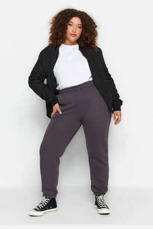 Trendyol Anthrazitfarbene Jogginghose In Übergröße – Dick Mit Fleece-innenseite für Damen - 4XL