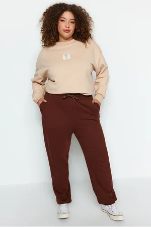 Trendyol Braune Gestrickte Jogginghose In Übergröße – Elastisches Bein für Damen - 4XL
