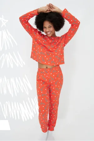 Trendyol Rotes Strick-pyjama-set Aus 100 % Baumwolle Mit Neujahrsmotiv für Damen - L