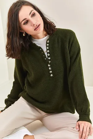 Bianco Lucci Gestreifter Strickpullover Mit Knopfloch-rollkragenpullover für Damen - Standard