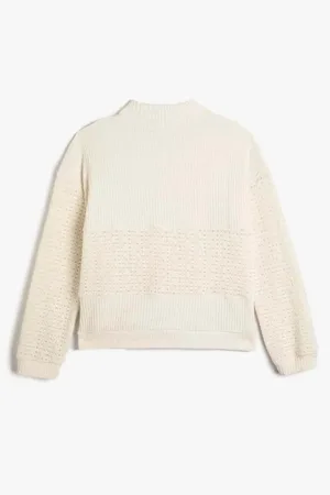 Koton Gestrickter Motivpullover Mit Halbem Rollkragen 4wak30039ek für Damen - M