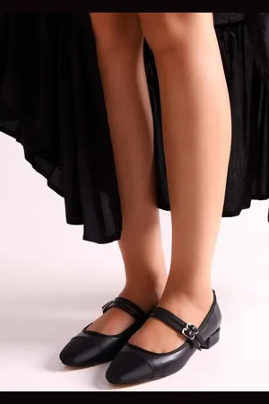 Shoeberry Olidy Black Double Color Ballerinas Mit Gewölbter Ovaler Zehenpartie In Schwarzer Haut für Damen - 36