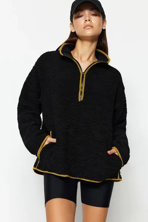 Trendyol Schwarzes, Gestricktes Sport-sweatshirt Aus Plüsch für Damen - 2XL