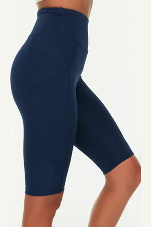 Trendyol Marineblaue Restorer-leggings Mit Hoher Taille, Tasche, Detail, Gestrickt, Für Sport-biker/radfahrer/kurze Hose für Damen - XS