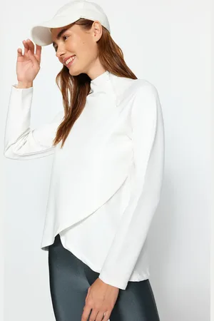 Trendyol Weißes Sport-sweatshirt Aus Baumwolle – Stehkragen, Reißverschlussdetail Twoaw22sw0187 für Damen - M