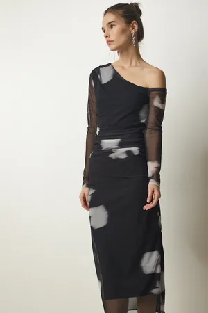 Happiness istanbul Schwarzes One-shoulder-chiffonkleid Mit Raffung für Damen - 36