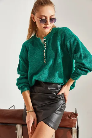 Bianco Lucci Gestreifter Strickpullover Mit Rollkragen Und Geknöpftem Kragen für Damen - Standard