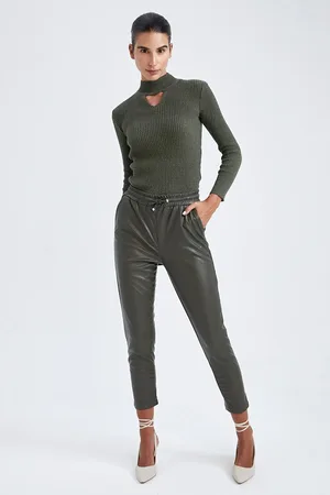 DeFacto Jogger-taschenhose Mit Hoher Taille Und Standardbeinen Aus Kunstleder V8072az22wn für Damen - 38