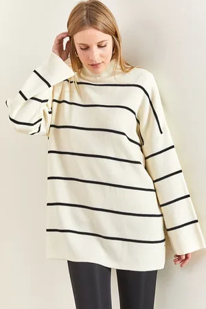 Bianco Lucci Gestreifter Oversize-strickpullover Mit Rollkragen für Damen - Standard