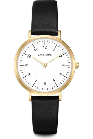 Eastside Quarzuhr Quarzuhr Gelbgold Echtleder Schwarz für Damen - One Size