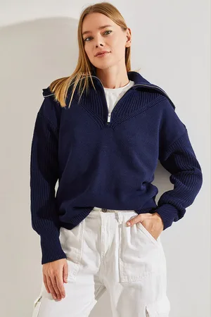 Bianco Lucci Strickpullover Mit Rollkragen Und Reißverschluss für Damen - Standard