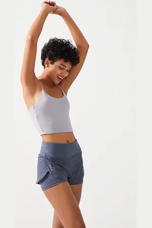 LOS OJOS Anthrazitfarbene 2-lagen-sportshorts – Strumpfhose Mit Shorts 2 In1 für Damen - M