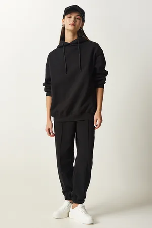Happiness istanbul Schwarzes Trainingsanzug-set Mit Schal Und Kapuze, Gestrickt, für Damen - 36