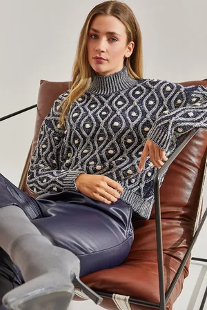 Bianco Lucci Gemusterter Strickpullover Mit Rollkragen für Damen - Standard