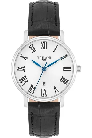 Trilani Quarzuhr Quarzuhr Silber Echtleder Schwarz für Damen - One Size