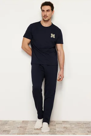 Trendyol Marineblaues, Kurzärmliges, Bedrucktes Pyjama-set In Normaler Passform für Herren - S