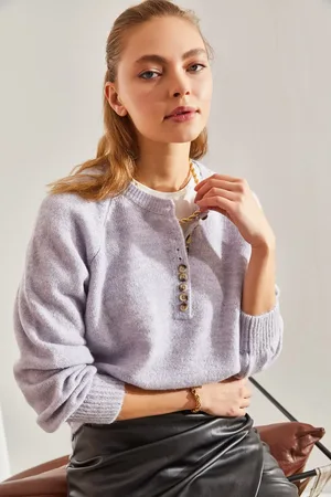 Bianco Lucci Gestreifter Strickpullover Mit Rollkragen Und Geknöpftem Kragen für Damen - Standard
