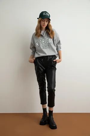DeFacto Hose Aus Kunstleder Mit Jogger-tasche für Damen - 36