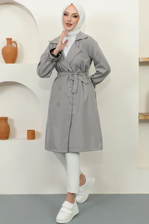 Benguen 8441 Trenchcoat Mit Elastischen Ärmeln für Damen - 46