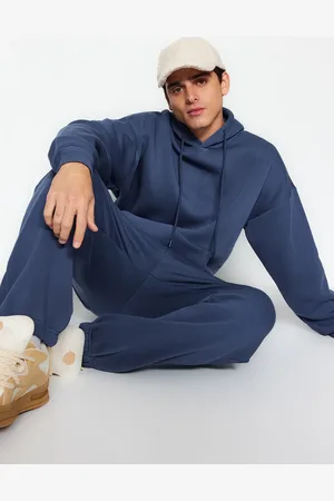 Trendyol Faded Indigo Oversize/wide Cut Kapuzenpullover Warm Sweatshirt Trainingsanzug für Herren - M