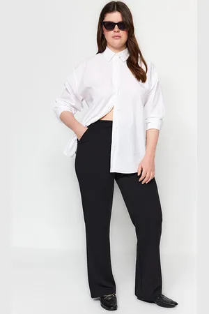 Trendyol Schwarze Hose Aus Gestricktem Crêpe Mit Hoher Taille, Große Größe für Damen - 2XL