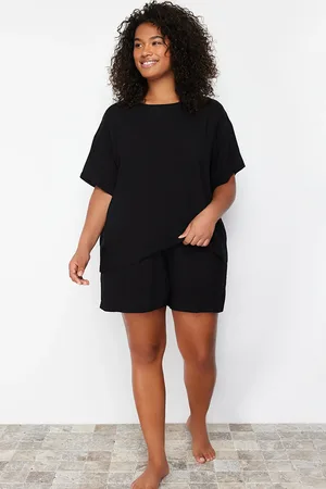 Trendyol Schwarzes Gewebtes Pyjama-set Mit Rundhalsausschnitt Tbsss24ai00005 für Damen - 50