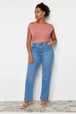 Trendyol Hellblaue Jeans Mit Schlitz Und Detailliertem Straight Fit für Damen - 42