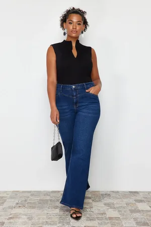 Trendyol Blaue Jeans Mit Hoher Taille Und Bequemer Nähte Und Ausgestellter Passform für Damen - 46