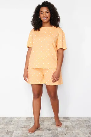 Trendyol Orangefarbenes Pyjama-set Aus Strick Mit Herzmuster für Damen - XL