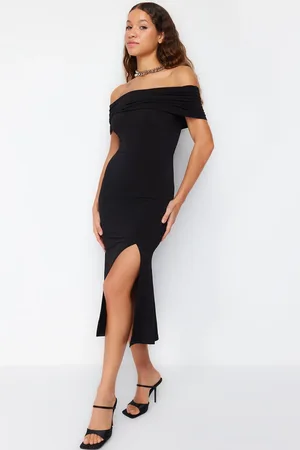Trendyol Schwarzes, Figurbetontes, Gestricktes, Stilvolles Abendkleid, Nachtabendkleid für Damen - 38