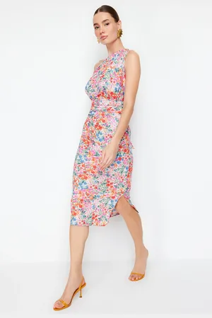 Trendyol Mehrfarbiges Tailliertes One-shoulder-midi-bleistiftkleid Aus Strick Mit Asymmetrischer Raffung Und Detail für Damen - M