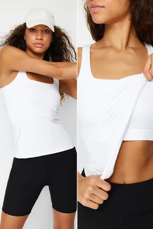 Trendyol Weißer Recovery 2-lagiger Sport-bh Mit Gepolsterter Innenseite, Gestricktes Sport-top/bluse Mit Quadratischem Kragen für Damen - XL