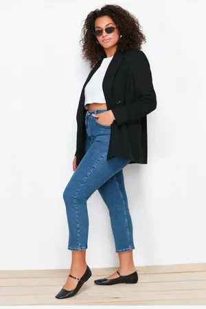 Trendyol Blaue, Kurze, Flexible Skinny-denim-jeans Mit Hoher Taille für Damen - 46