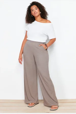 Trendyol Braune, Weit Geschnittene, Gewickelte Strickhose In Übergröße für Damen - 3XL