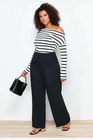 Trendyol Schwarze Hose Mit Hoher Taille Und Weitem Bein Webstoff für Damen - 42