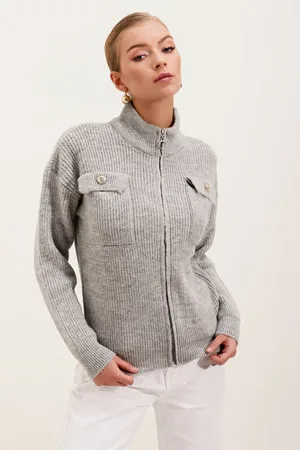 Bigdart 15862 Strickjacke Mit Reißverschluss Und Taschendetail für Damen - Standard