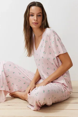 Trendyol Buntes Pyjama-set Aus Strick Mit Blumenmuster - für Damen - S