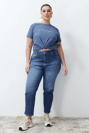 Trendyol Blaue, Nachhaltigere Mom-jeans Mit Hoher Taille Und Schmaler Passform für Damen - 44