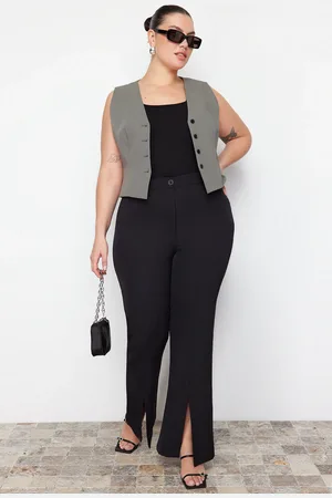 Trendyol Große Größe, Schlitz, Weites Bein, Schwarze Hose - für Damen - 50