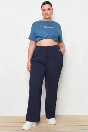 Trendyol Marineblaue Plissierte Webhose Mit Hoher Taille für Damen - 48